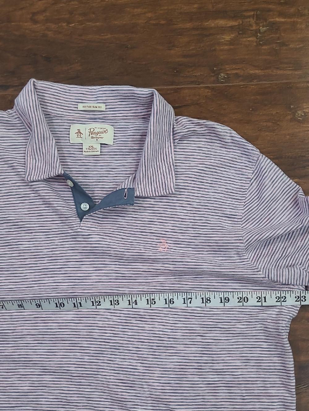 Penguin Polo Shirt Mens Xxl Pink Striped Heritage Slim Fit Short Sleeve Cotton - Picture 5 of 6